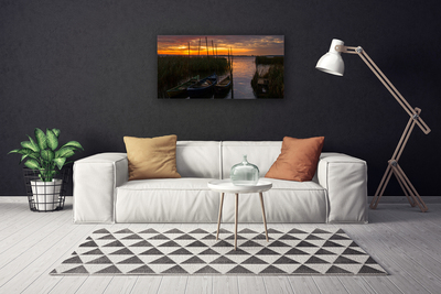 Canvas doek foto Boot sea grass landschap