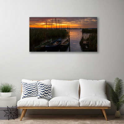 Canvas doek foto Boot sea grass landschap