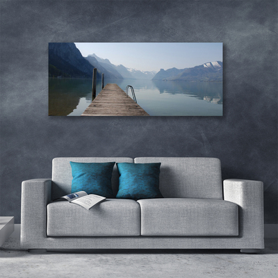 Canvas doek foto Pier bergenlandschap lake