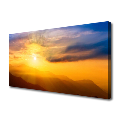 Canvas doek foto Mountain zon wolken landschap