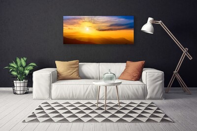 Canvas doek foto Mountain zon wolken landschap