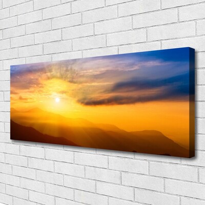 Canvas doek foto Mountain zon wolken landschap