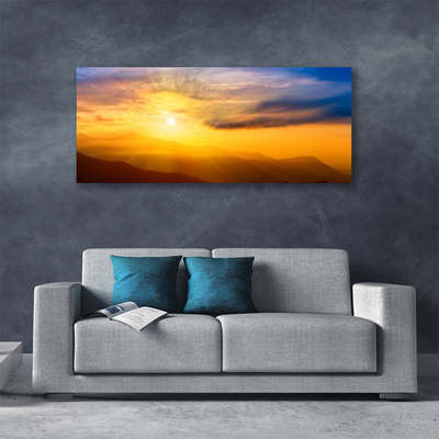 Canvas doek foto Mountain zon wolken landschap