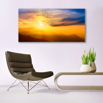 Canvas doek foto Mountain zon wolken landschap