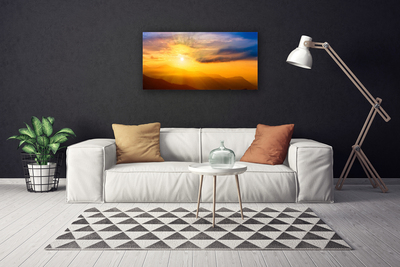 Canvas doek foto Mountain zon wolken landschap