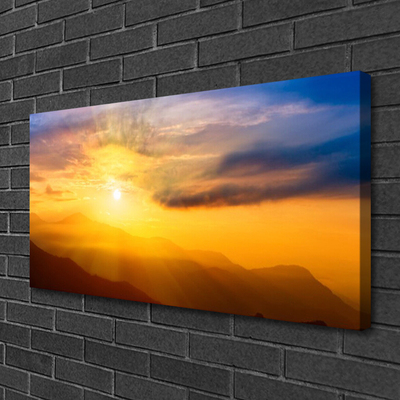 Canvas doek foto Mountain zon wolken landschap