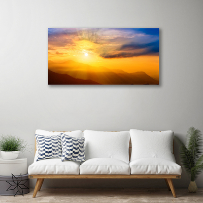 Canvas doek foto Mountain zon wolken landschap