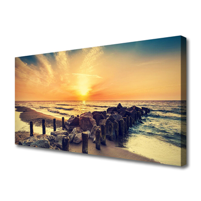 Canvas doek foto Breakwater beach sea west