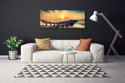 Canvas doek foto Breakwater beach sea west