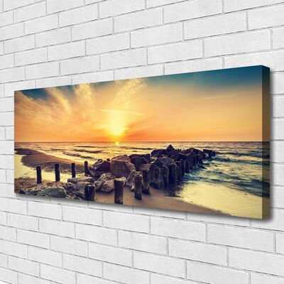 Canvas doek foto Breakwater beach sea west