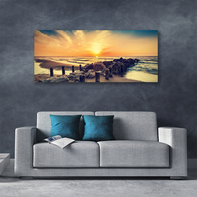 Canvas doek foto Breakwater beach sea west