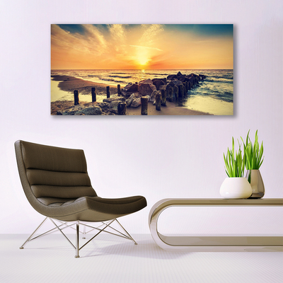 Canvas doek foto Breakwater beach sea west