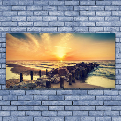 Canvas doek foto Breakwater beach sea west