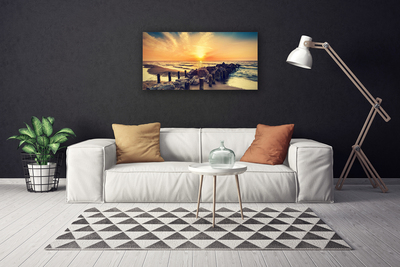 Canvas doek foto Breakwater beach sea west