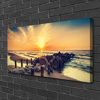 Canvas doek foto Breakwater beach sea west