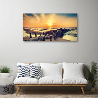 Canvas doek foto Breakwater beach sea west