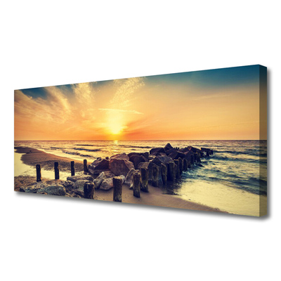 Canvas doek foto Breakwater beach sea west