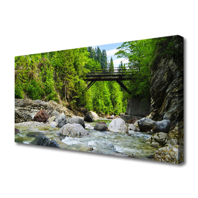 Canvas doek foto Houten brug in het bos