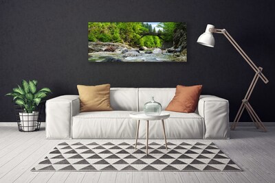 Canvas doek foto Houten brug in het bos