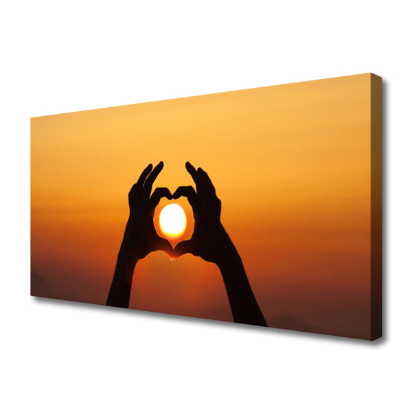 Canvas doek foto Handen van het hart liefde de zon