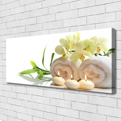 Canvas doek foto Spa handdoeken kaarsen orchidee