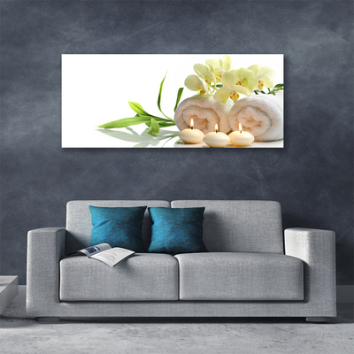 Canvas doek foto Spa handdoeken kaarsen orchidee