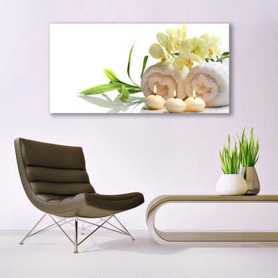 Canvas doek foto Spa handdoeken kaarsen orchidee