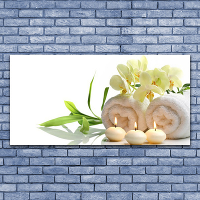 Canvas doek foto Spa handdoeken kaarsen orchidee