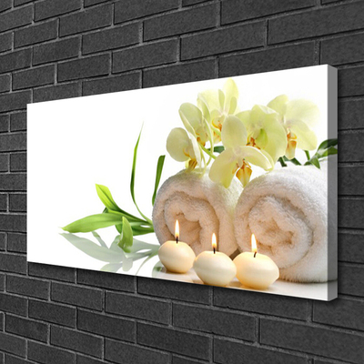 Canvas doek foto Spa handdoeken kaarsen orchidee