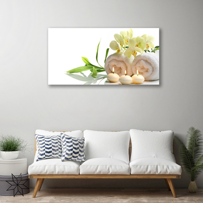 Canvas doek foto Spa handdoeken kaarsen orchidee