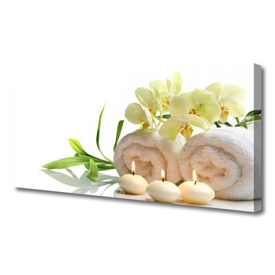 Canvas doek foto Spa handdoeken kaarsen orchidee