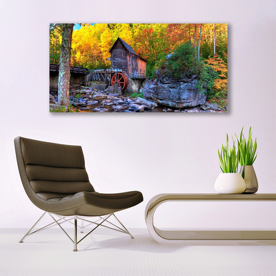 Canvas doek foto Watermill bos van de herfst