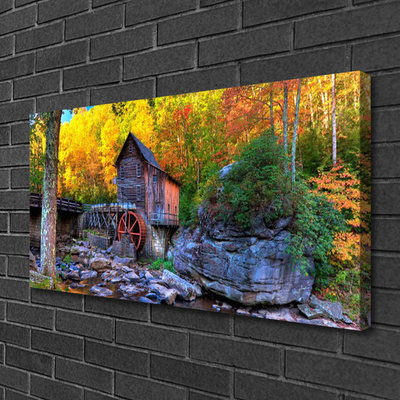 Canvas doek foto Watermill bos van de herfst