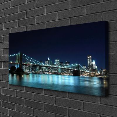 Canvas doek foto Bridge city nacht van de architectuur
