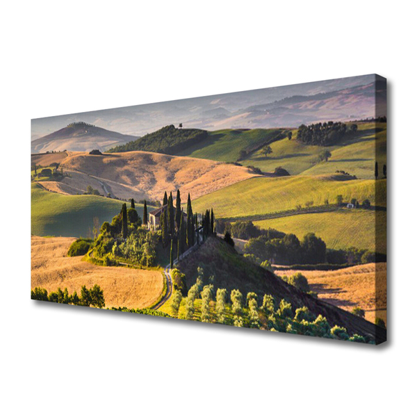 Canvas doek foto Upland landschap meadow cottage