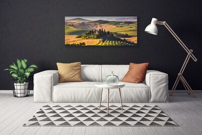 Canvas doek foto Upland landschap meadow cottage