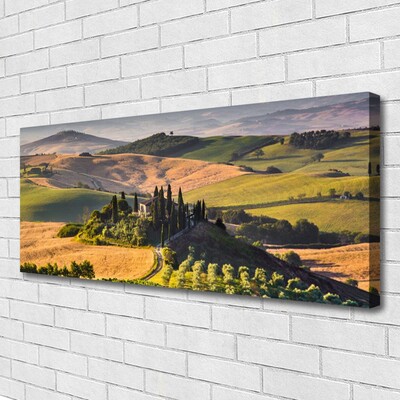 Canvas doek foto Upland landschap meadow cottage