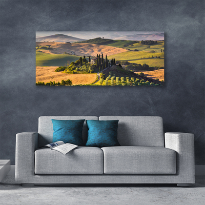 Canvas doek foto Upland landschap meadow cottage