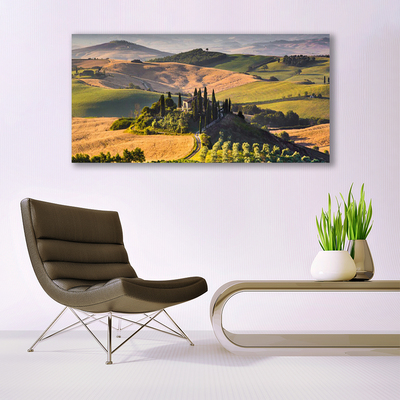 Canvas doek foto Upland landschap meadow cottage