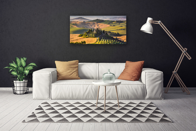 Canvas doek foto Upland landschap meadow cottage