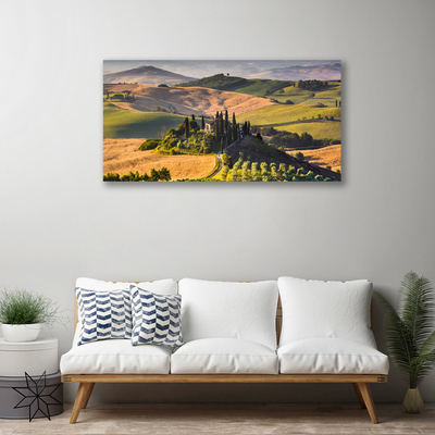 Canvas doek foto Upland landschap meadow cottage