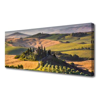 Canvas doek foto Upland landschap meadow cottage