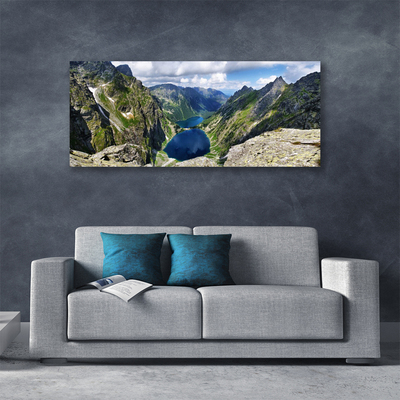 Canvas doek foto Mountain lake valley pieken
