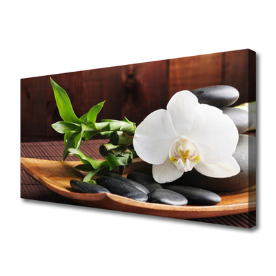 Canvas doek foto Bamboo zen white orchid