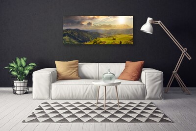 Canvas doek foto Mountain meadow sunset