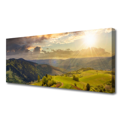 Canvas doek foto Mountain meadow sunset