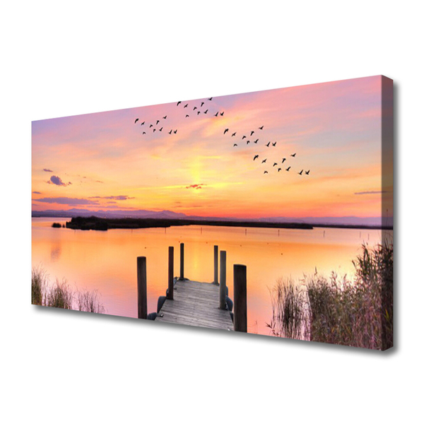 Foto op canvas Pier sunset lake