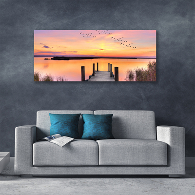 Foto op canvas Pier sunset lake