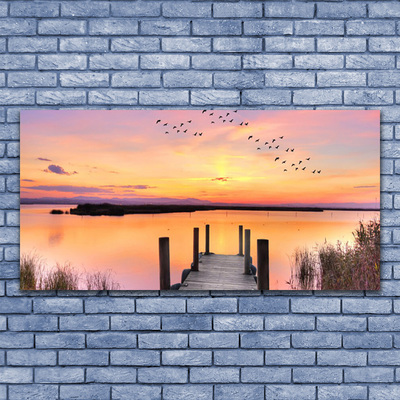 Foto op canvas Pier sunset lake