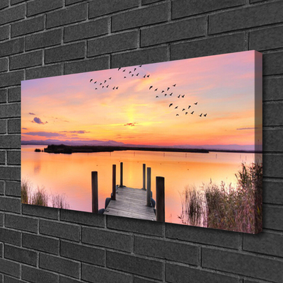 Foto op canvas Pier sunset lake